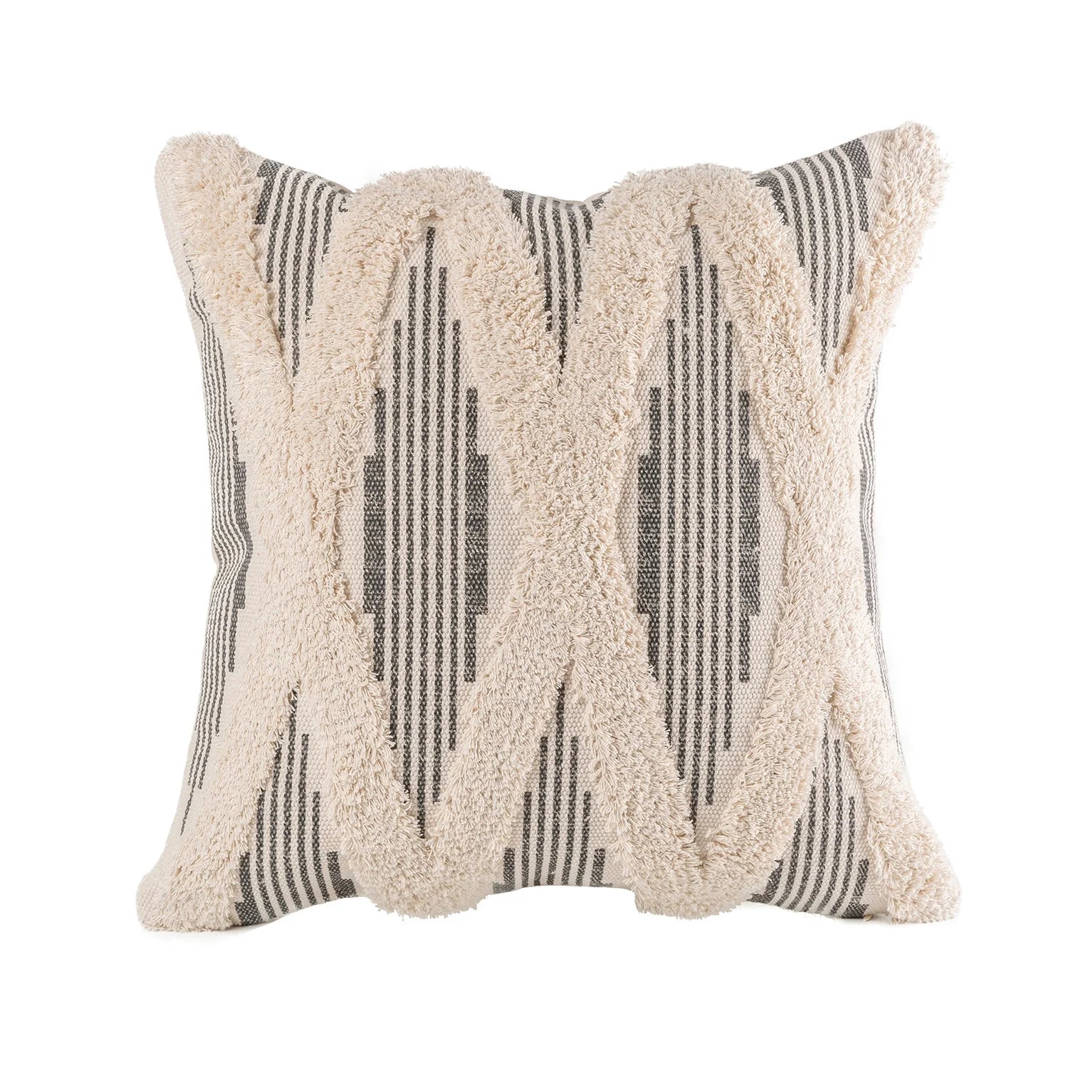 Boho Woven Cross Tufted Series Decorative Throw Pillow Cover, 18" X 18", Gray/Beige, 1 Pack